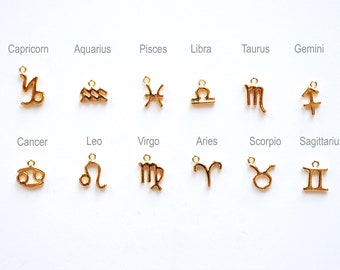 Small Zodiac Charms- Vermeil 18k gold over 925 Sterling Silver, Astrological Zodiac Signs, Zodiac Symbols, Birthday, Horoscope Charm,