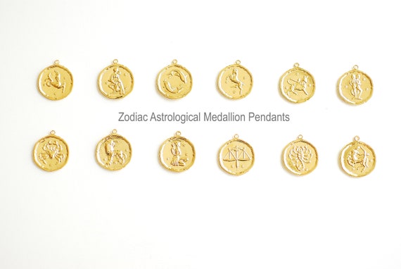 Round Zodiac Pendant Vermeil Gold 22k 
