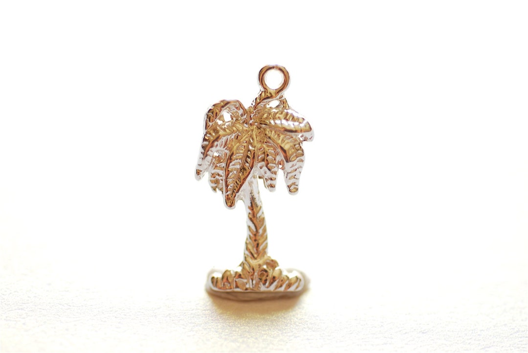 925 Sterling Silver Medal Charm Palm Tree 13 Mm X1
