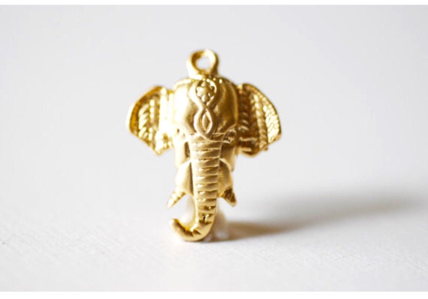 4 Charm Lot, Gold Elephants & Womans Head Profile Charms | Findings