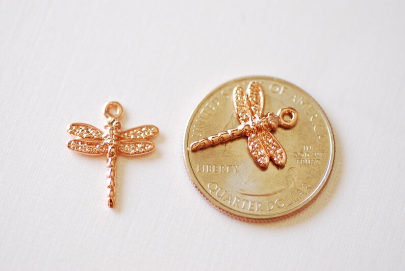 Pink Rose Gold Vermeil Dragonfly Charm Pendant 18k gold | Etsy