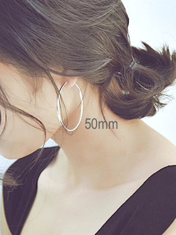 1 Pair 925 Sterling Silver Endless Hoop Earrings 40mm 45mm 50mm