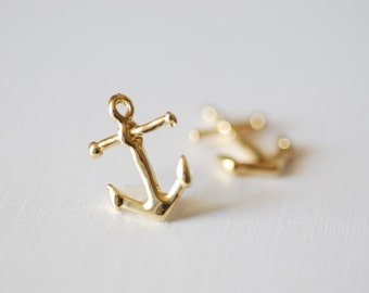 2pcs Vermeil Gold Anchor Charm- 18k gold over 925 Sterling Silver Anchor Charm, golden anchor charm, nautical beach theme charms, 152