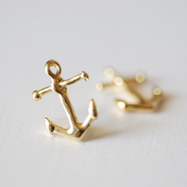 2pcs Vermeil Gold Anchor Charm- 18k gold over 925 Sterling Silver Anchor Charm, golden anchor charm, nautical beach theme charms, 152