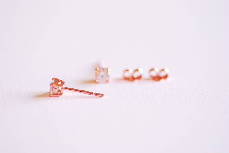 925 Sterling Silver CZ Earrings, Gold, Rose Gold, cz earrings, cz studs, cz silver stud earrings, solitaire studs, solitaire earrings, Studs image 8