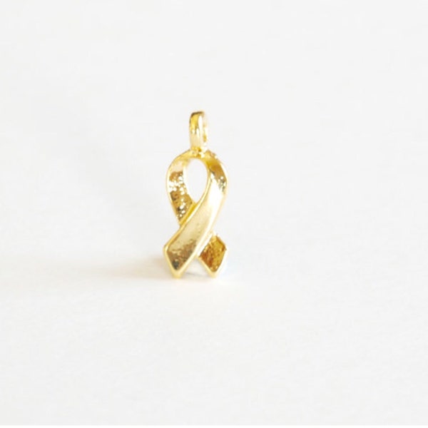 Shiny Vermeil Gold Breast Cancer Ribbon -18k gold plated sterling silver symbol of breast cancer awareness Jewelry, 55