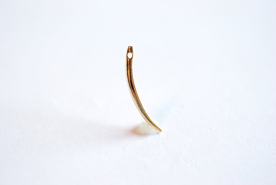 Shiny Vermeil Gold Horn Charm- 22k gold over plated Sterling Silver Tusk Charm, Italian Horn Charm, Tusk Pendant Charm, Cornicello Horn, 20