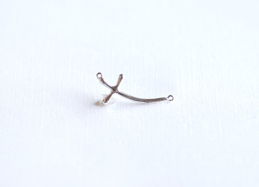 Sterling Silver Curved Cross Connector Charm- 925 Silver Sideways Cross Charm Pendant, Cross Spacer Link, Bent Cross Connector, 294