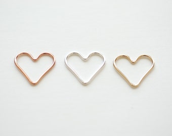 14k gold filled 14k rose gold filled or sterling silver Open Heart Wire Heart connector link spacer Heart Jump Rings 18 gauge wire [GFCH1-3]