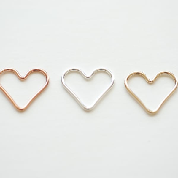 14k gold filled 14k rose gold filled or sterling silver Open Heart Wire Heart connector link spacer Heart Jump Rings 18 gauge wire [GFCH1-3]