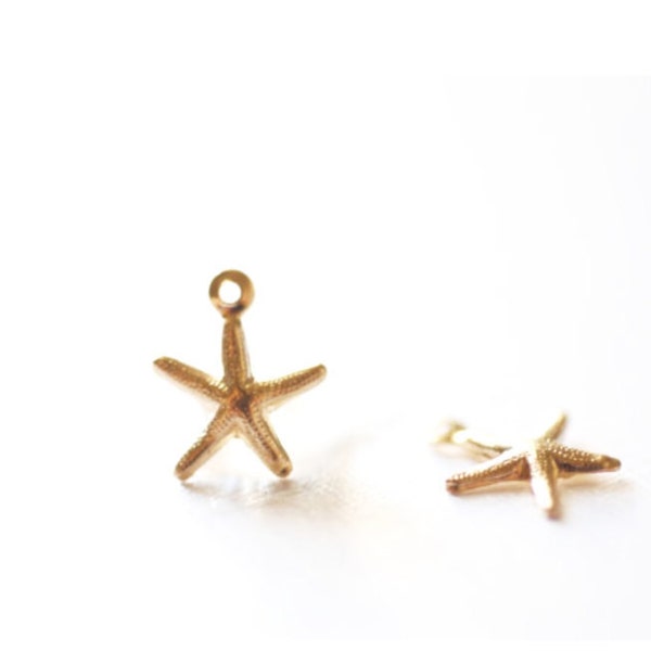 2 pcs 14k Gold Filled Starfish Charm- Beach Ocean Sea life Charm, Gold Filled Star Charm, 14KGF Starfish, Gold Star Fish Charm [SEA7]