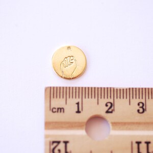 Resist Hand Gesture Circle Blank Disc - Vermeil Gold Sterling Silver Movement Hand Power Fist Advocate Feminism Equality Revolt Equality 553 image 3
