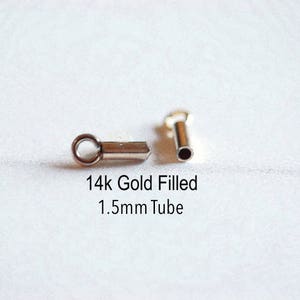 2pcs 14k Gold Filled Crimp End Tubes- Gold Crimp End Tube, Crimp tubes with loop, beading supplies, tubes, cord loops, Gold Fill Crimp ends