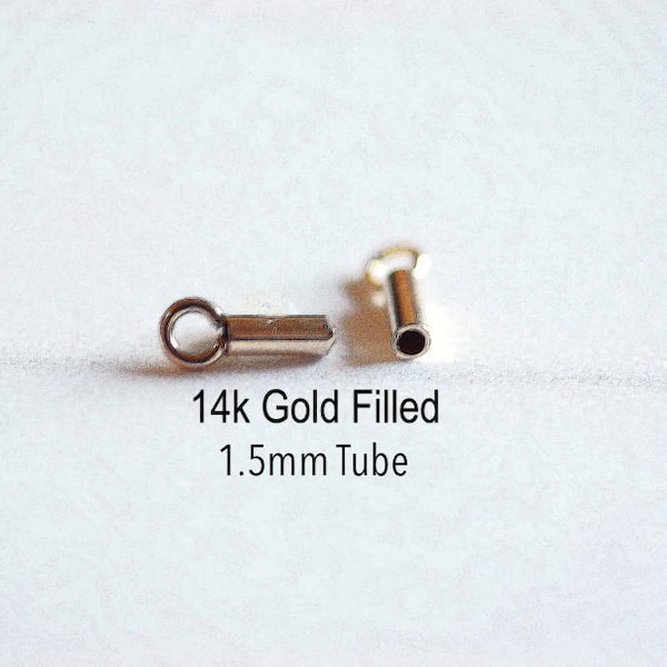 2pcs 14k Gold Filled Crimp End Tubes- Gold Crimp End Tube, Crimp tubes with loop, beading supplies, tubes, cord loops, Gold Fill Crimp ends