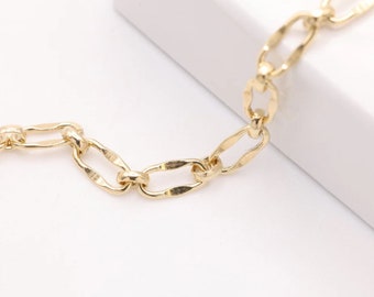 14k Gold Filled Dapped Long and Short Chain 3mm x 6mm l Permanent Jewelry Elongated Paperclip Chain Wholesale Unfinished Chain DAP-08-GF