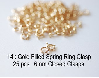 6mm Closed Spring Ring Clasp-14kt Gold Filled, 25pcs, Gold Springring Clasps, 14k gold filled 6mm Spring Ring Clasp