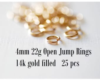 25 Pieces - 14k Gold Filled Open Jump Rings - 4mm Open Jump Ring - Jewelry Closure - Connector - Gold Findings - 22 GAUGE Permanent Jewelry