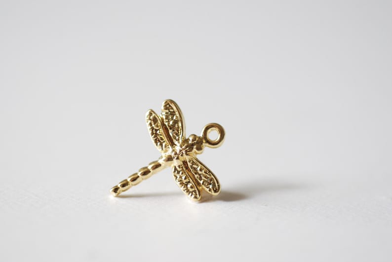 Vermeil Gold Dragonfly Charm 18k Gold Plated Over Sterling - Etsy