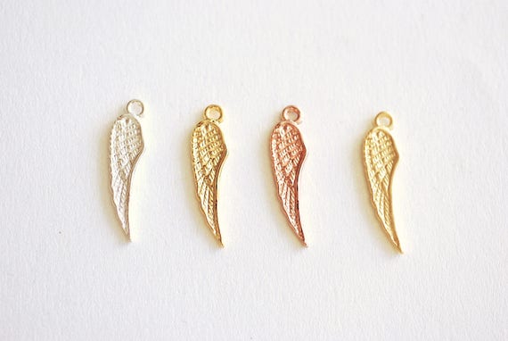 Angel Wing Charm- 22k Gold plated 925 Sterling Silver, Silver Wing Charm, Rose Gold, Gold Wing charm, Bird Wing Charm, Double Wing Charm,397