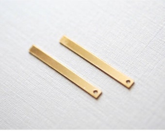 14k Gold Filled Skinny Bar Blank, 2 pcs, Bar Drop Dangle Pendant Charm Blank, Sterling Silver or 14k Gold Fill, Rectangle Bar, One Hole