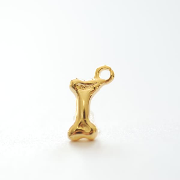 Shiny Vermeil Dog Bone Gold Charm - Small Dog Bone, Man's best Friend Charm, 18k gold plated over sterling 925 silver, Gold Doggy Bone, 107