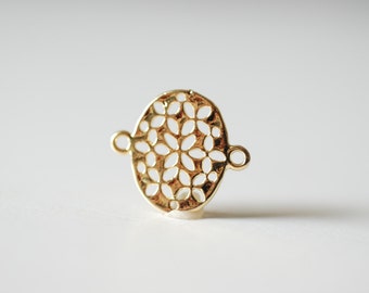 Shiny Vermeil Gold Oval Filigree Connector Charm-18k gold plated over Sterling Silver Connector, Gold Round Circle Connector Link Spacer, 86