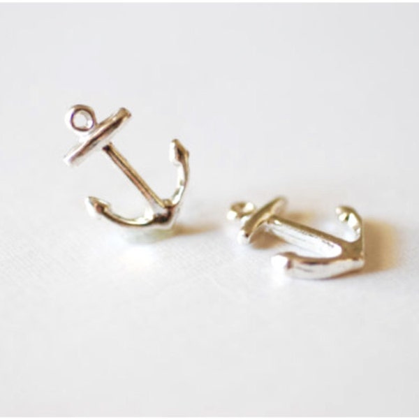 2 pcs Sterling Silver Anchor Charm Pendant  - 925 silver nautical anchor charm, sterling silver anchor, small anchor, vermeil gold anchor,24