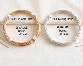 14k Gold Filled Wire & 925 Sterling Silver Wire - 26 Gauge Round Half Hard Wire - Jewelry Making Wire, Wire Wrapping, Permanent Jewelry