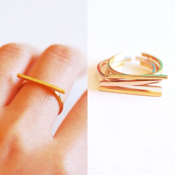 Dainty Bar Ring - Stackable Ring, Adjustable Ring, Sterling Silver, Gold, Rose Gold, Parallel Bar Ring, Minimalist Ring, Line Ring [ 454 ]