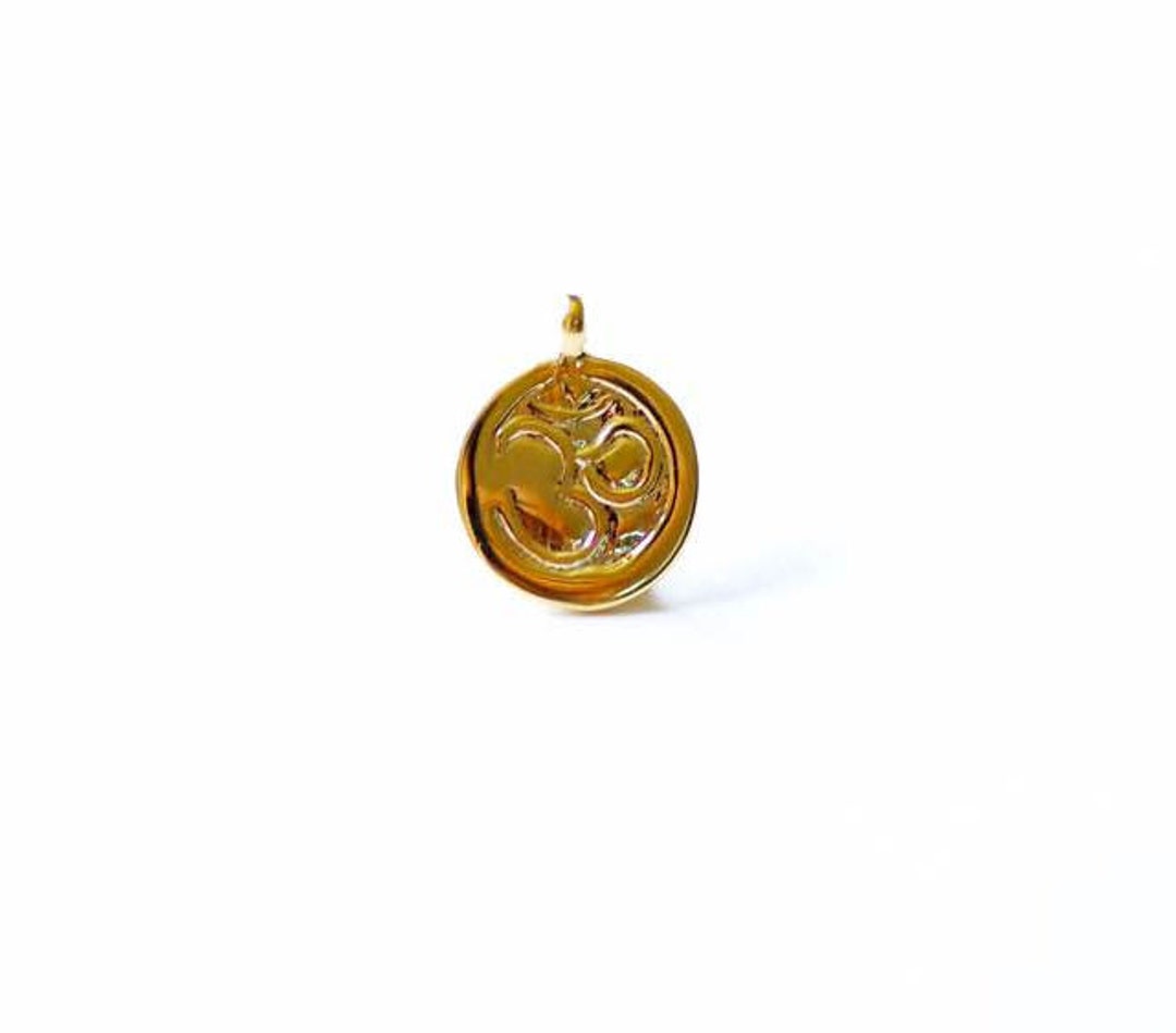 Shiny Vermeil Gold Round Ohm Sanskrit Disc 18k Gold Plated Over