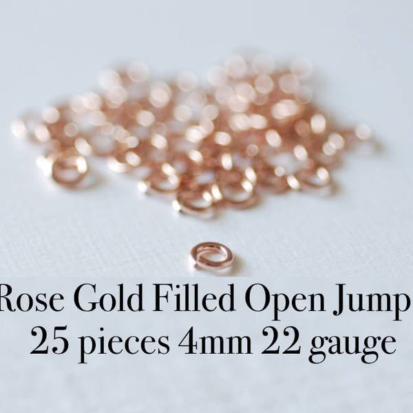 25pcs 4mm 14K Rose Gold Filled ouvert anneaux, 4mm Rose GOLD FILLED 14 carats sauter anneaux connecteurs ouverts, anneaux de jonction d’Or Rose, 4mm 22 gauge