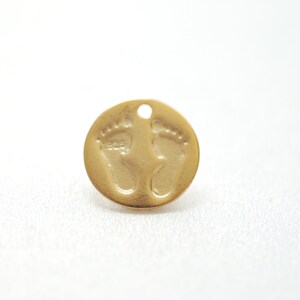 Matte Vermeil Gold Baby Foot Print Disc Charm - 18k Gold Plated Sterling Silver, tiny baby feet on round disk, Gold Baby Feet imprint, 191