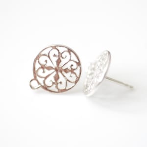 1 pair Sterling silver filigree post earrings,earring posts,vermeil post earrings, silver filigree post earrings, Round earring post, 83