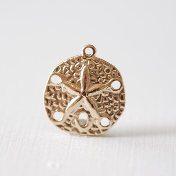 14k gold filled Sand dollar charm pendant, 14k Gold Filled Sanddollar,  beach weddings sea life ocean animals, Gold Sand dollar [SEA20]