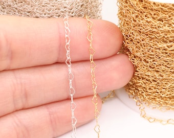Wholesale 3x2mm Gold Filled Sterling Silver Heart Link Chain l Permanent Jewelry unfinished 3mm Heart Love Bulk Chain