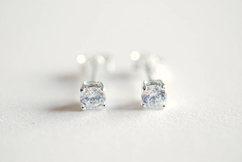 925 Sterling Silver CZ Earrings, Gold, Rose Gold, cz earrings, cz studs, cz silver stud earrings, solitaire studs, solitaire earrings, Studs image 3