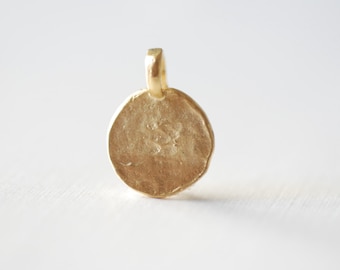 Vermeil Matte Gold Hammered Blank Disc Charm with Attached Bail -18k gold plated over sterling silver blank disc stamping disc Initial, 2