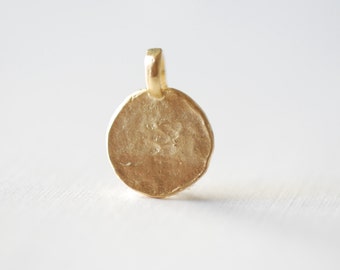 Vermeil Matte Gold Hammered Blank Disc Charm with Attached Bail -18k gold plated over sterling silver blank disc stamping disc Initial, 2