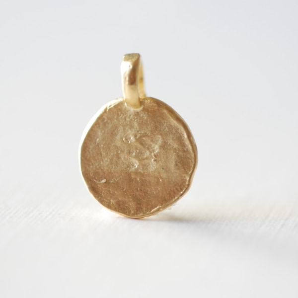 Vermeil Matte Gold Hammered Blank Disc Charm with Attached Bail -18k gold plated over sterling silver blank disc stamping disc Initial [ 2 ]