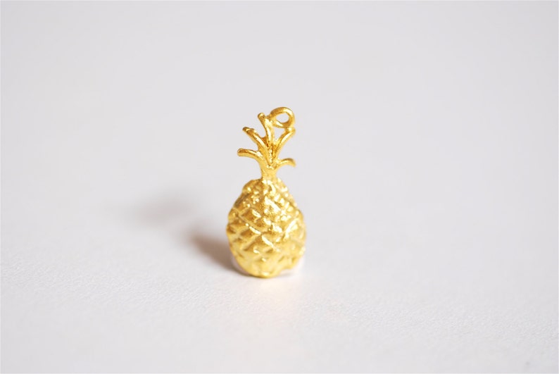 Matte Vermeil Gold Pineapple Charm Pendant 18k gold plated over Sterling Silver, Hawaiian Pineapple Pendant, Pineapple Charm, Fruit, 275 image 1