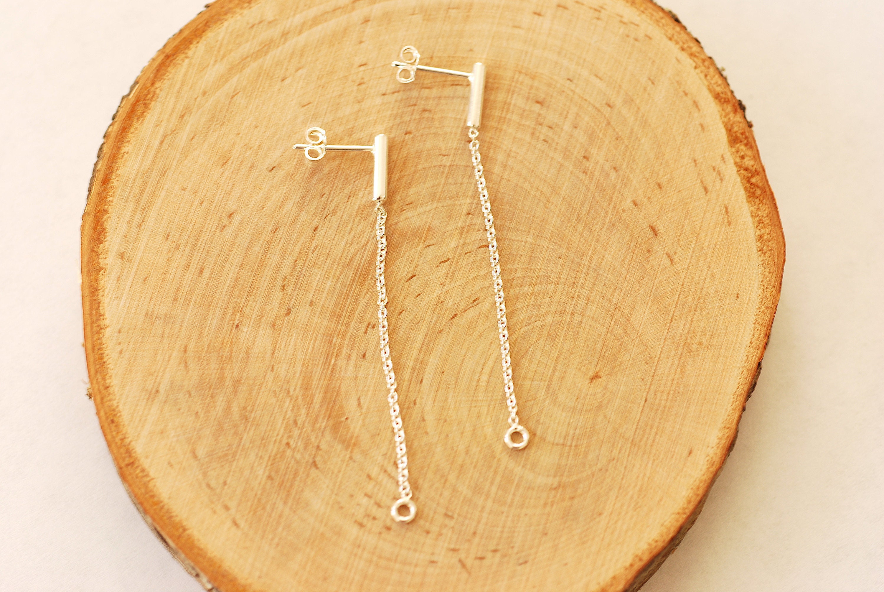 Sterling Silver Bar and Chain Duster Earrings Chain Earrings Bar Earrings Minimalist Stud Earrings Line Earrings
