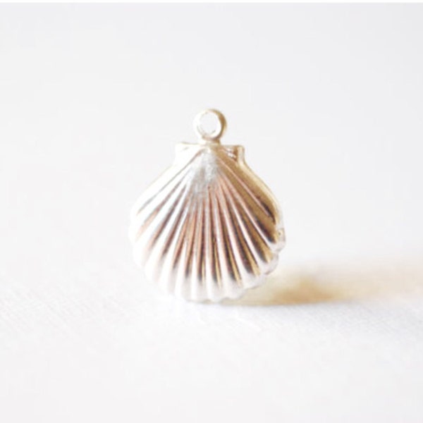 Sterling Silver  Scallop Clam shell sea life nautical beach charm Wholesale Beach Charms Silver shell charm [SEA2]