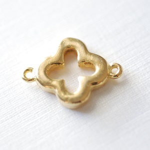 Shiny Vermeil Gold Quatrefoil Connector Charm- Gold Clover Connector, gold four leaf quatrefoil clover connector link, Gold Flower Charm, 75