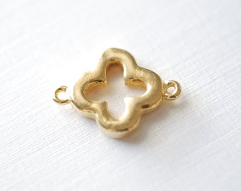 Shiny Vermeil Gold Quatrefoil Connector Charm- Gold Clover Connector, gold four leaf quatrefoil clover connector link, Gold Flower Charm, 75