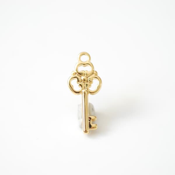 Vermeil Gold Key Charm Pendant- 18k gold over sterling silver, Lock and Key Necklace, Small Gold Key Pendant, Gold Spade Lock Key Charm, 60