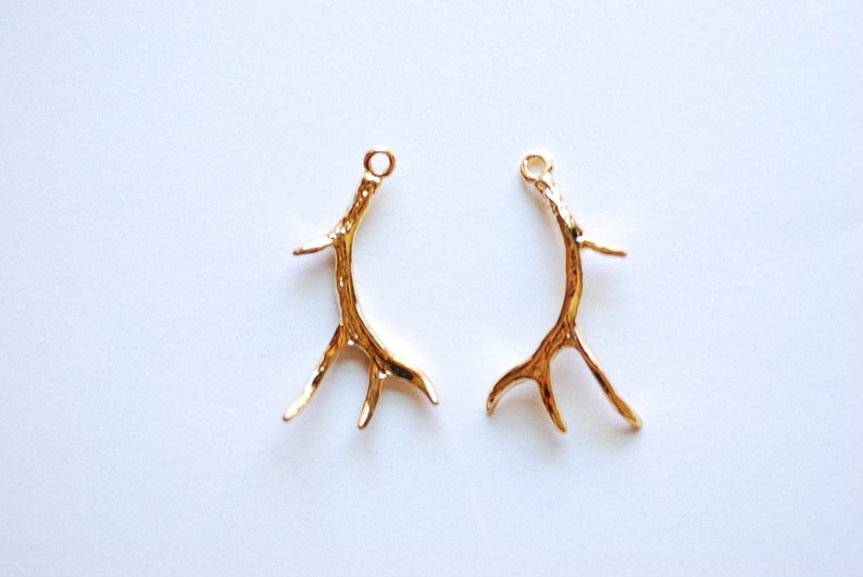 Nature Charm Shiny Vermeil Gold Deer Antler Charm Pendant- 18k gold plated over Sterling Silver Antler Gold Antlers 248SY hunting charm