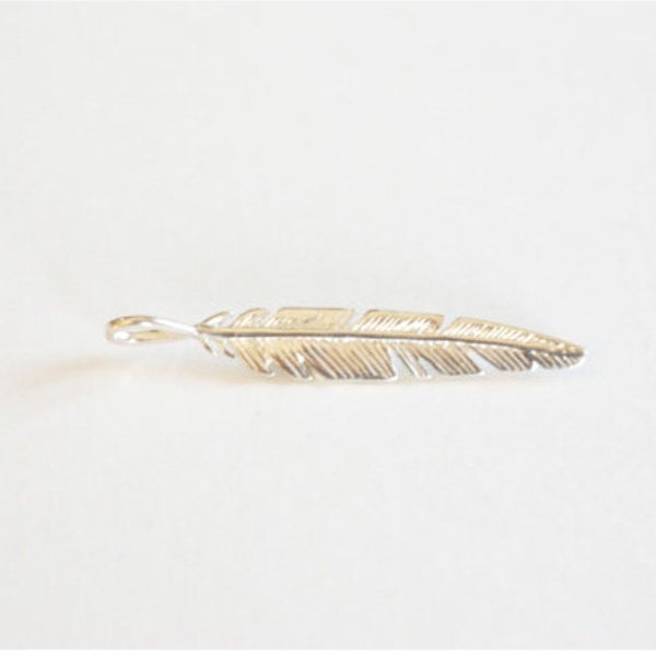 Sterling Silver Feather Charm- 925 sterling silver feather pendant, bird feather, tribal feather charm, Silver Leaf Charm, Feather Drop, 9