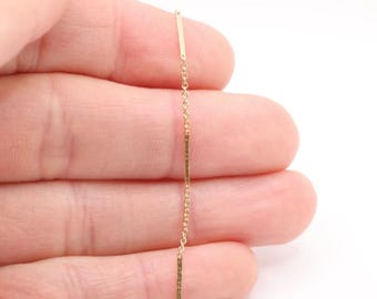 Cadena de barra plana texturizada de 1 mm x 11 mm, plata esterlina bañada en oro 14/20, joyería permanente al por mayor, cable con lentejuelas de fantasía [BAR-06-GF]