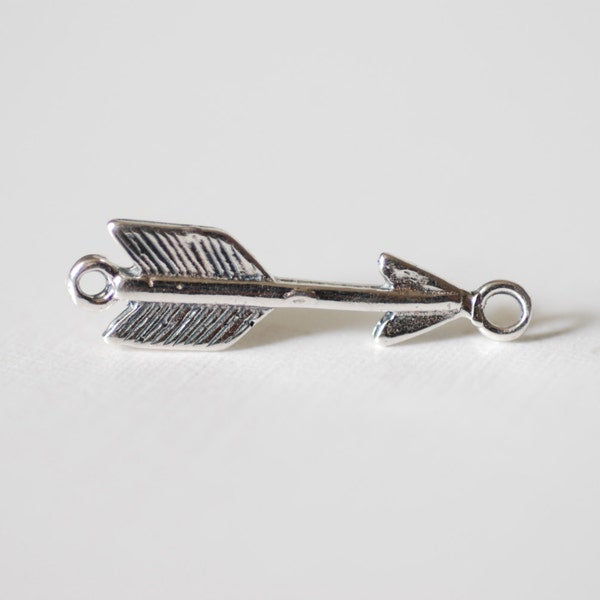 Sterling Silver Arrow Connector Charm- 925 Silver Arrow Charm Pendant, Silver Arrowhead Charm, Silver Feather tip charm, Wholesale Beads, 4