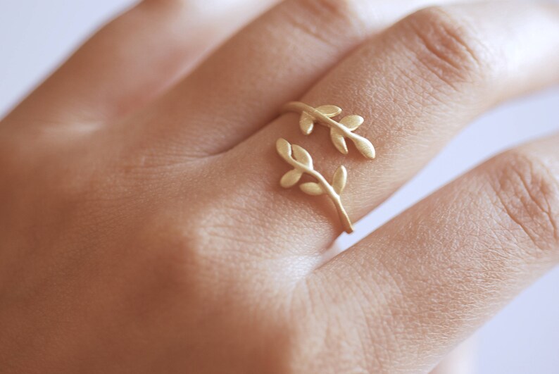 Matte Pink Rose Gold Leaf Branch Ring, Leaf Ring, Layering Ring, Vine Ring, Laurel Ring, Nature Jewelry, twig ring, branch ring, tree ring, image 5